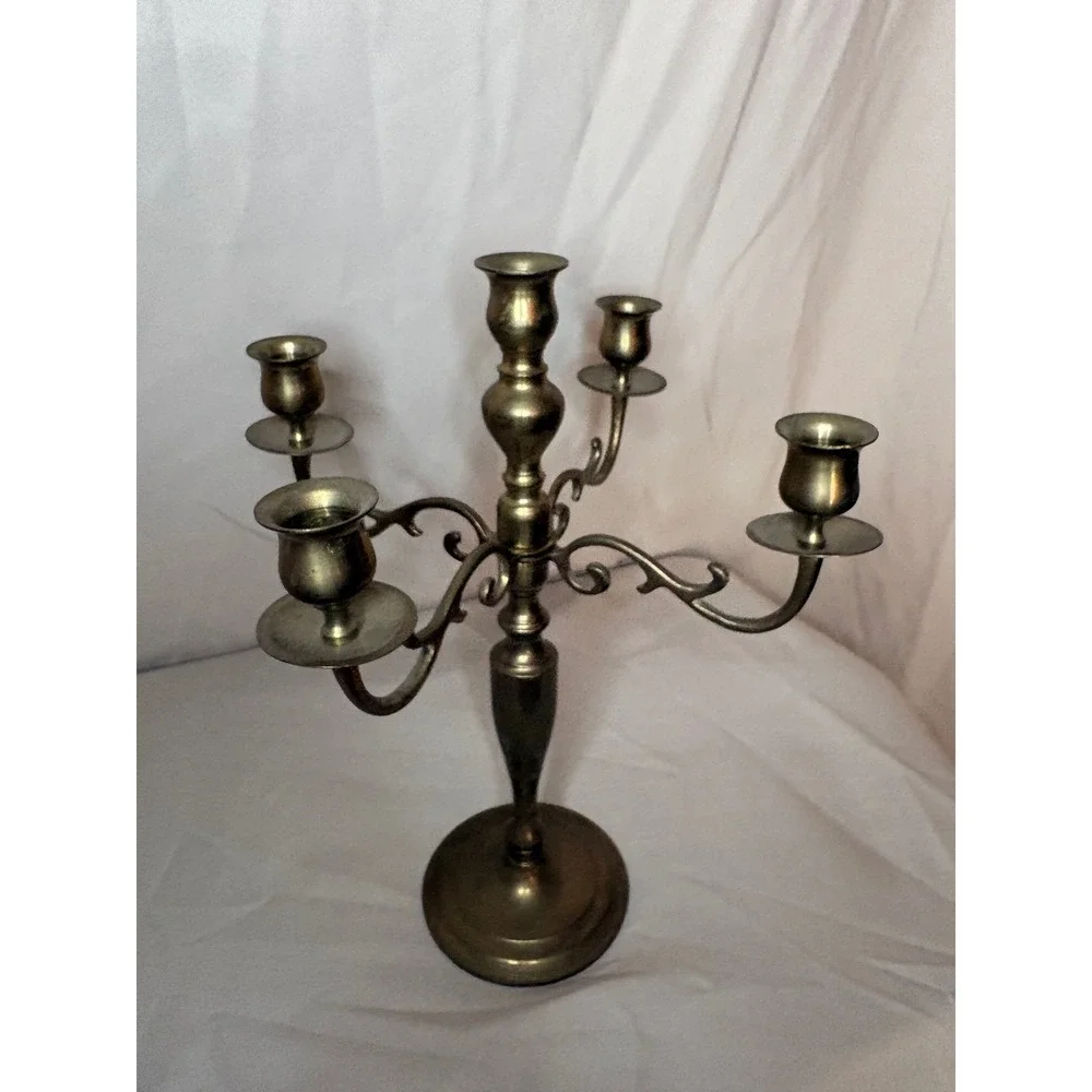 Vintage Brass 5 Light Candelabra 15 Inch Tall 5 Candle Holder Made in Thailand